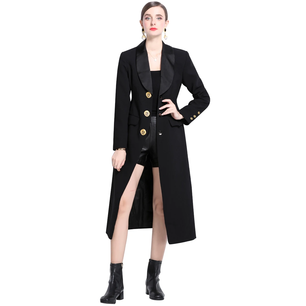 Vintage Black Autumn Winter Clothes Long Sleeve Bodycon Pencil Notched Blazer Suit Coat Midi Dresses Women Office Lady Vestidos