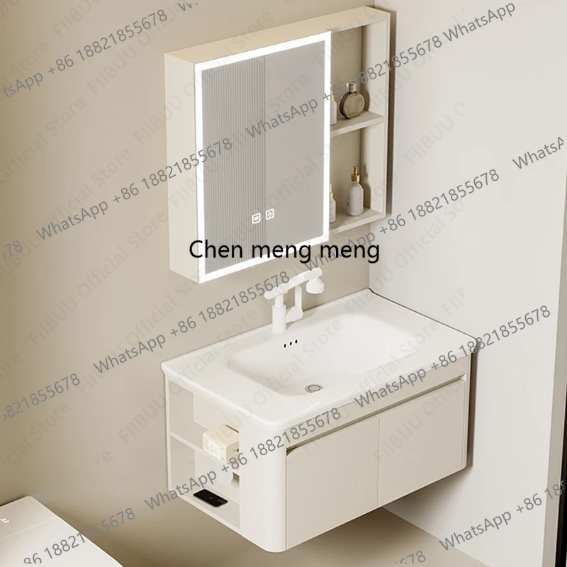 Wall Mounted Bathroom Vanity Combo With One Piece Wash Sink Basin Mirror Cabinet Floating Large Storage Cabinet With Faucet Set