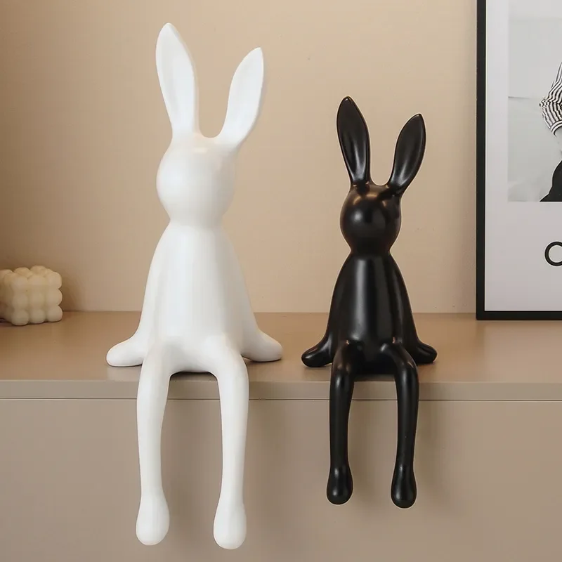 for Creative Long Eared Rabbit Sitting Ornament for Living Room Porch TV Cabinet Niche Model House Home High End Decoration