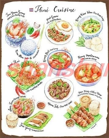 Retro Metal Tin Sign 8 X 12 Inches Thai Cuisine Fine Art Print Food Poster Kitchen Wall Art Kitchen Decor Gift for Foodies G SHA