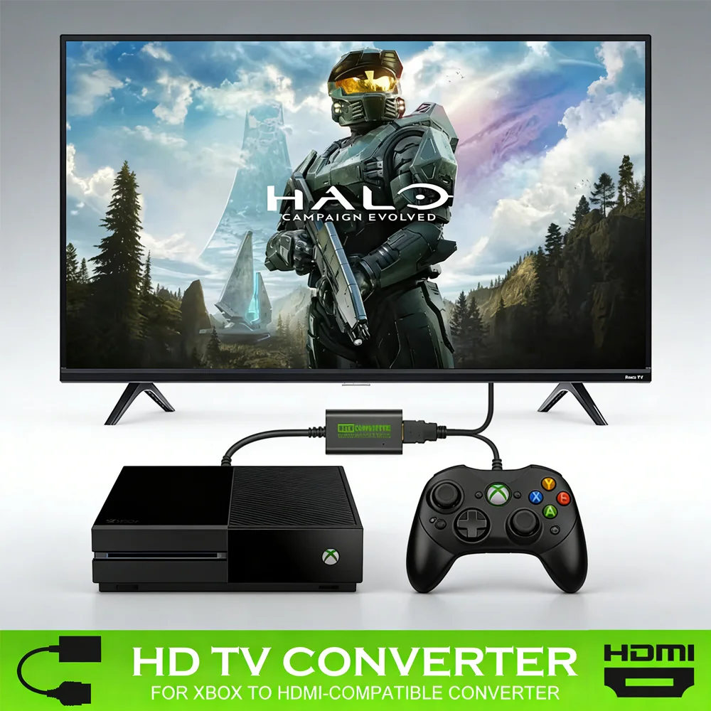 Original Xbox Console HDMI Converter - Xbox to HDMI HD Link Cable, Plug-and-Play for TV Connection