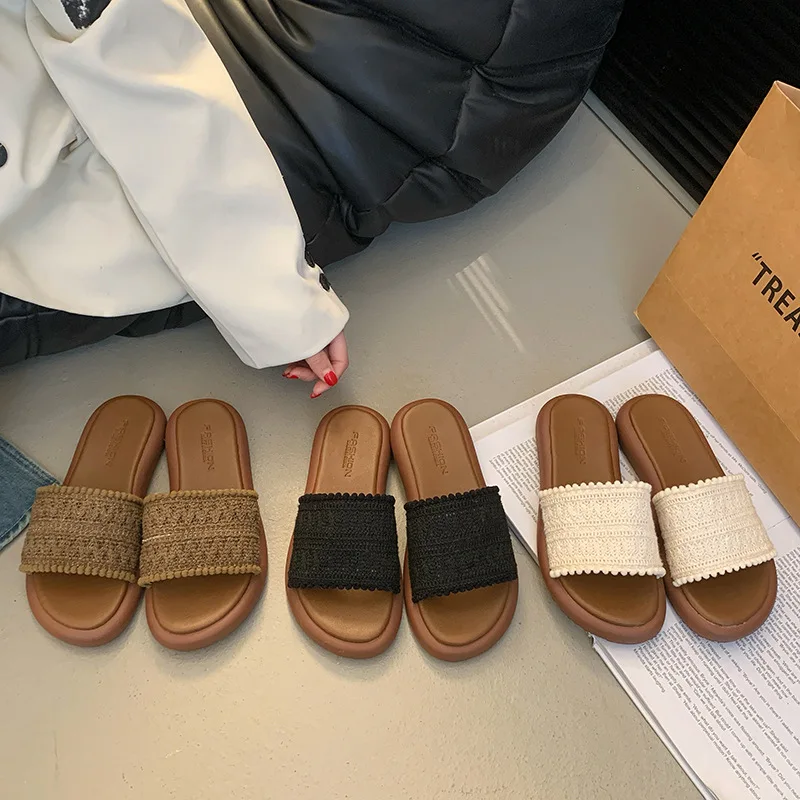 

Ethnic-style Women's Outerwear Slippers 2025 Summer New Cross-shaped Roman Flat-bottomed Anti-slip One-line Slippers