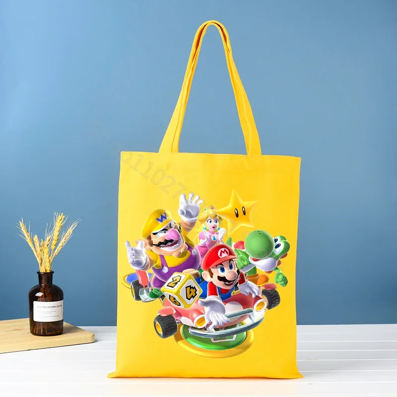 Super Mario Bros Handbag Luigi Princess Peach Canvas Bag Large Capacity Portable Game Cartoon Character Print Tote Bags Gifts