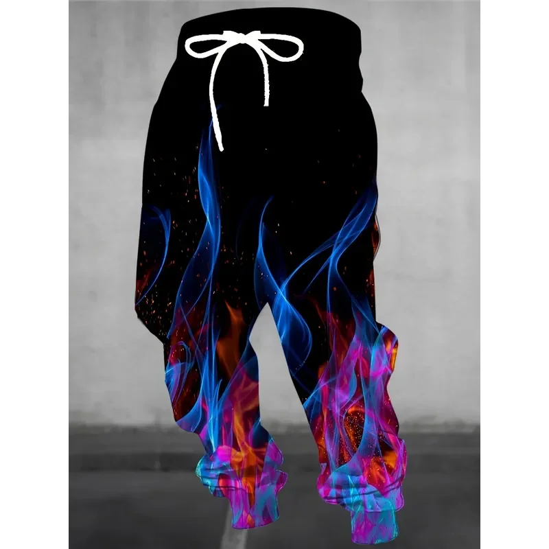 Men's 3D Color Flame Pattern Printed Sports Trousers Drawstring Pocket Casual Joggers Fashion Streetwear Pants 2026 New