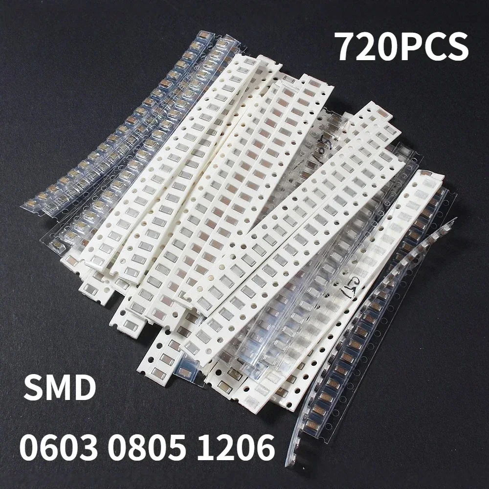 720PCS SMD 세라믹 커패시터 분류 키트 0603/0805/1206 36 값 × 20PCS 1pF-10μF PCB 수리 전자 프로젝트