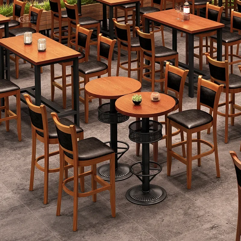 Industrial style bar Solid wood bar chair table modern simple bar stool bar nightclub high back stool