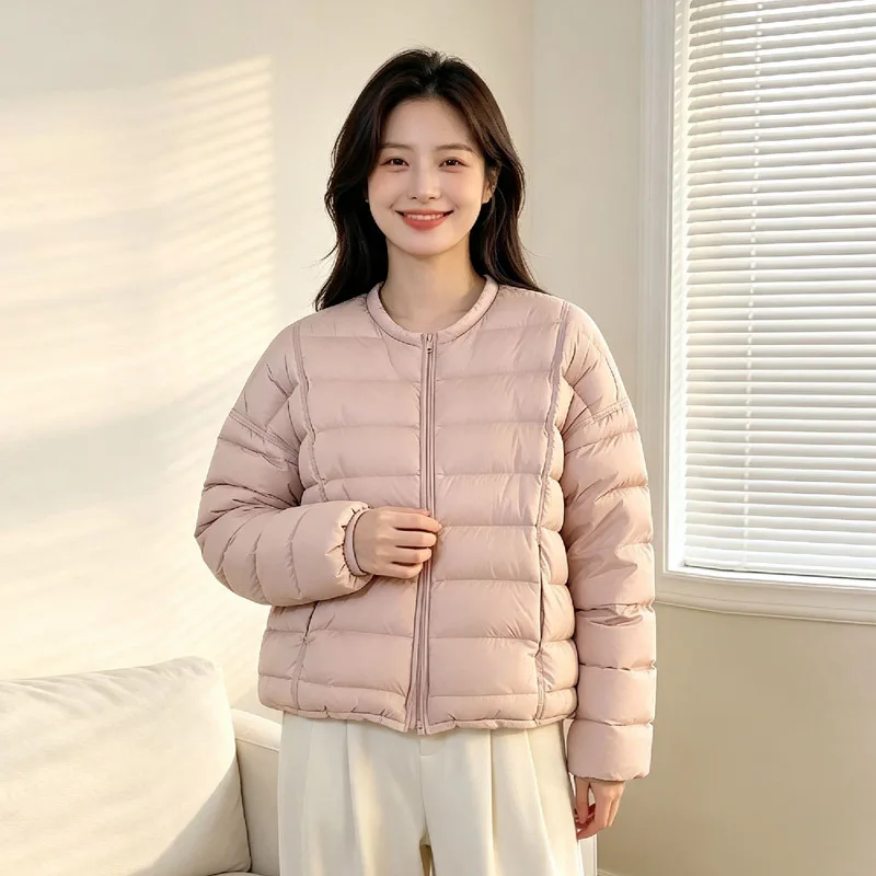 New Winter Down Jackets for Women Lightweight Short Padded Loose Fit Round Neck Duck Down Coat Plus Size Outerwear JK-286