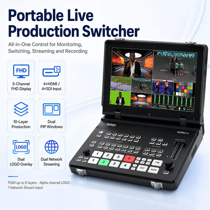 YXTCQ R3PRO-U 4K Live Video Switcher, 4CH Horizontal Vertical HDMI/SDI Streaming Console, Portable All-in-One Mixer view 2