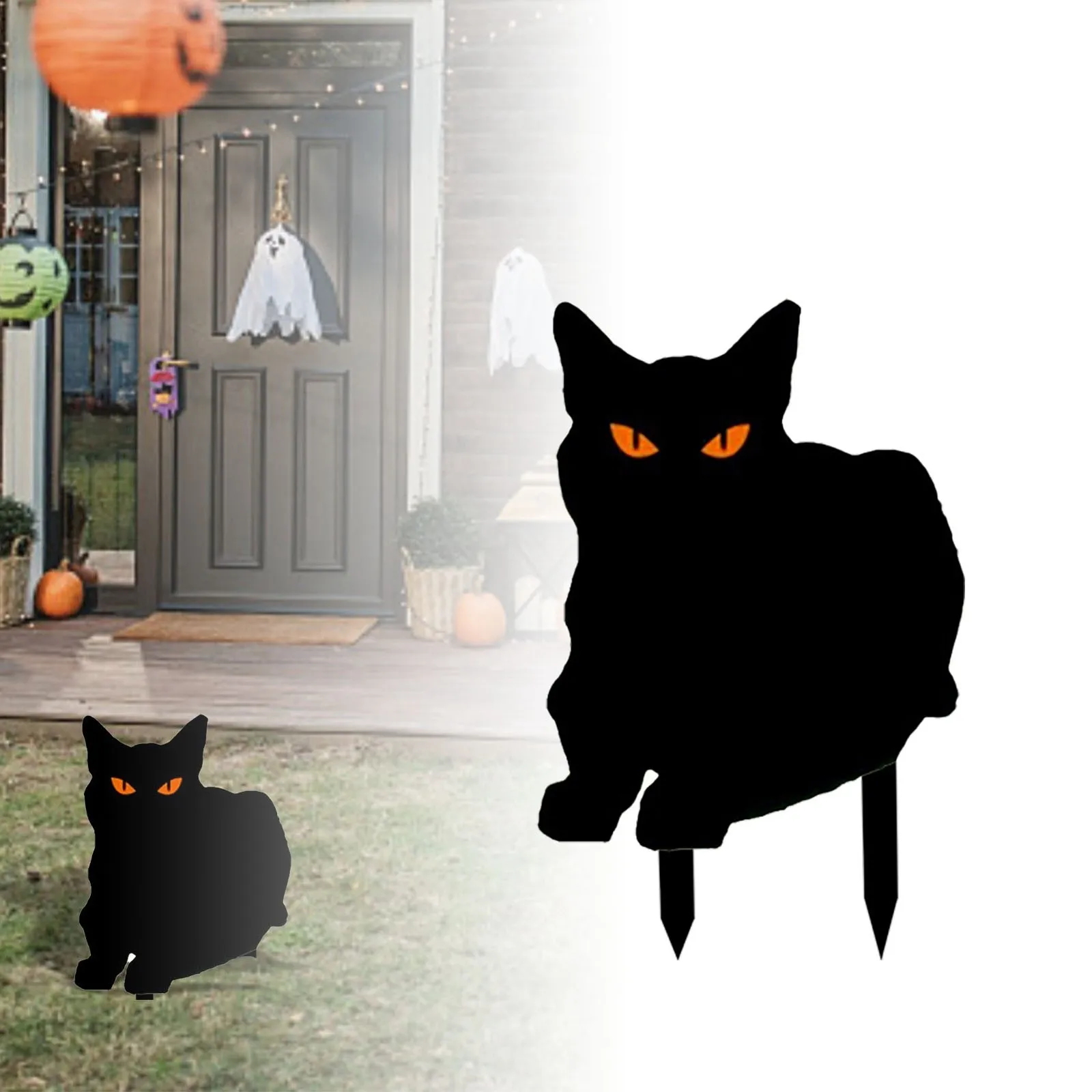 Iron Art Black Cat Garden Statue Silhouette Halloween Sculpture Outdoor Garden Backyard Decor Wodoodporna figurka kota Yard Art