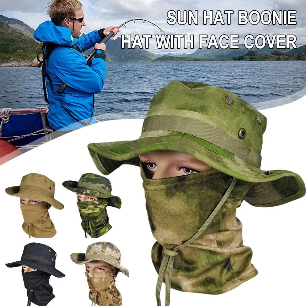 Outdoor Hiking Fishing Hunting Boonie Hat Women Men Sport Sun UV Protection Neck Face Camouflage Adjustable Bucket Caps And Mask