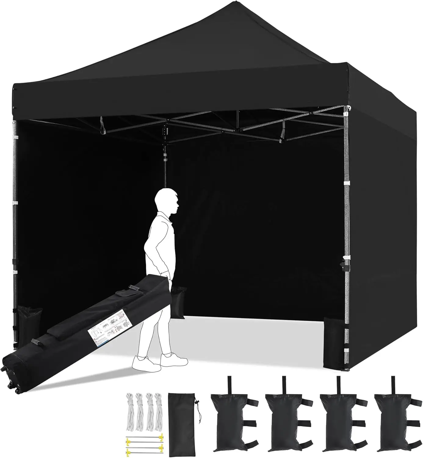 

10x10 Pop Up Commercial Canopy Tent with 3 Removable Sidewalls, 4 Sandbags, Stakes & Ropes, Waterproof Instant Canopies for Wedd