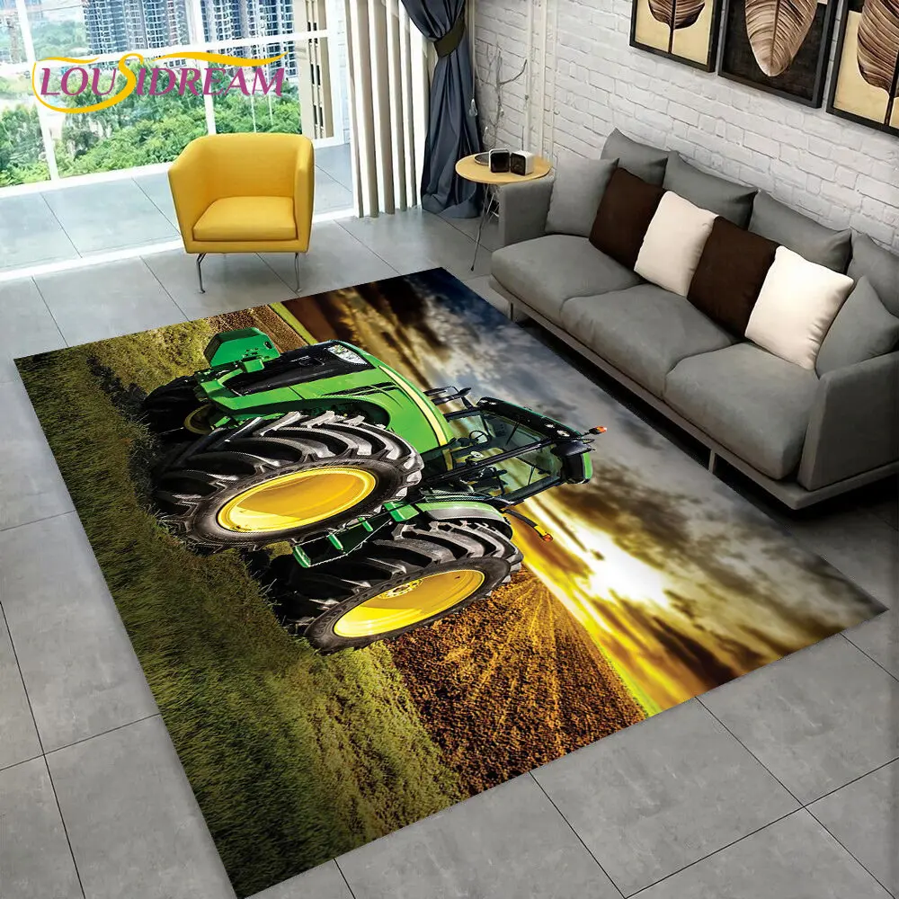 Truck Car Tractor Series Pattern Area Rug,Carpet Rug for Home Living Room Bedroom Sofa Doormat Decor,kids Non-slip Floor Mat 3D