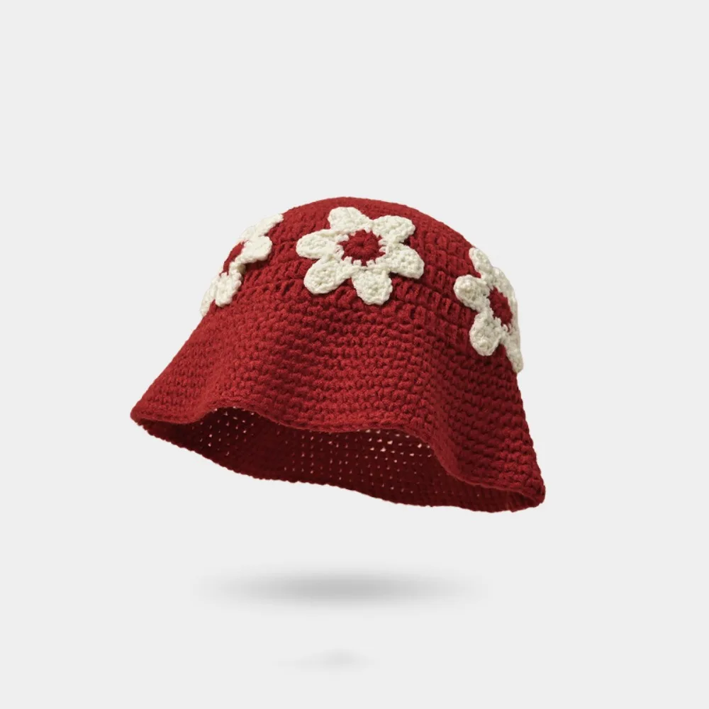 

Sweet Handmade Crochet Flower Knitted Hat Sweet Cute Beanies Hat Korean Style Women's Fisherman Hat Apparel Accessories