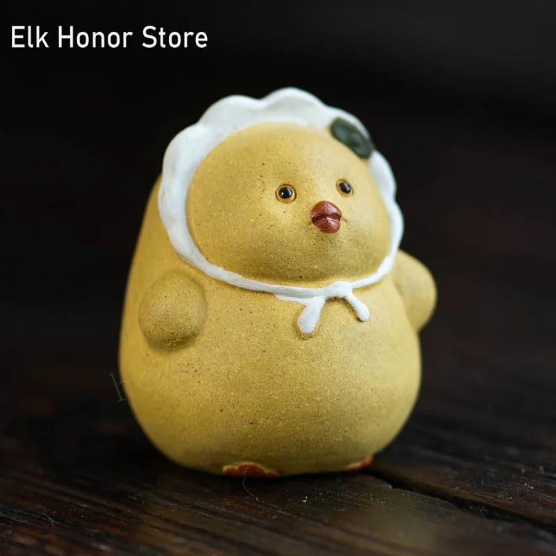 Yixing Handmade Chick Sculpture Purple Clay Tea Pet Chinese Lucky Yellow Chicken Statue Ornaments Home Tea Set Decoration Crafts
