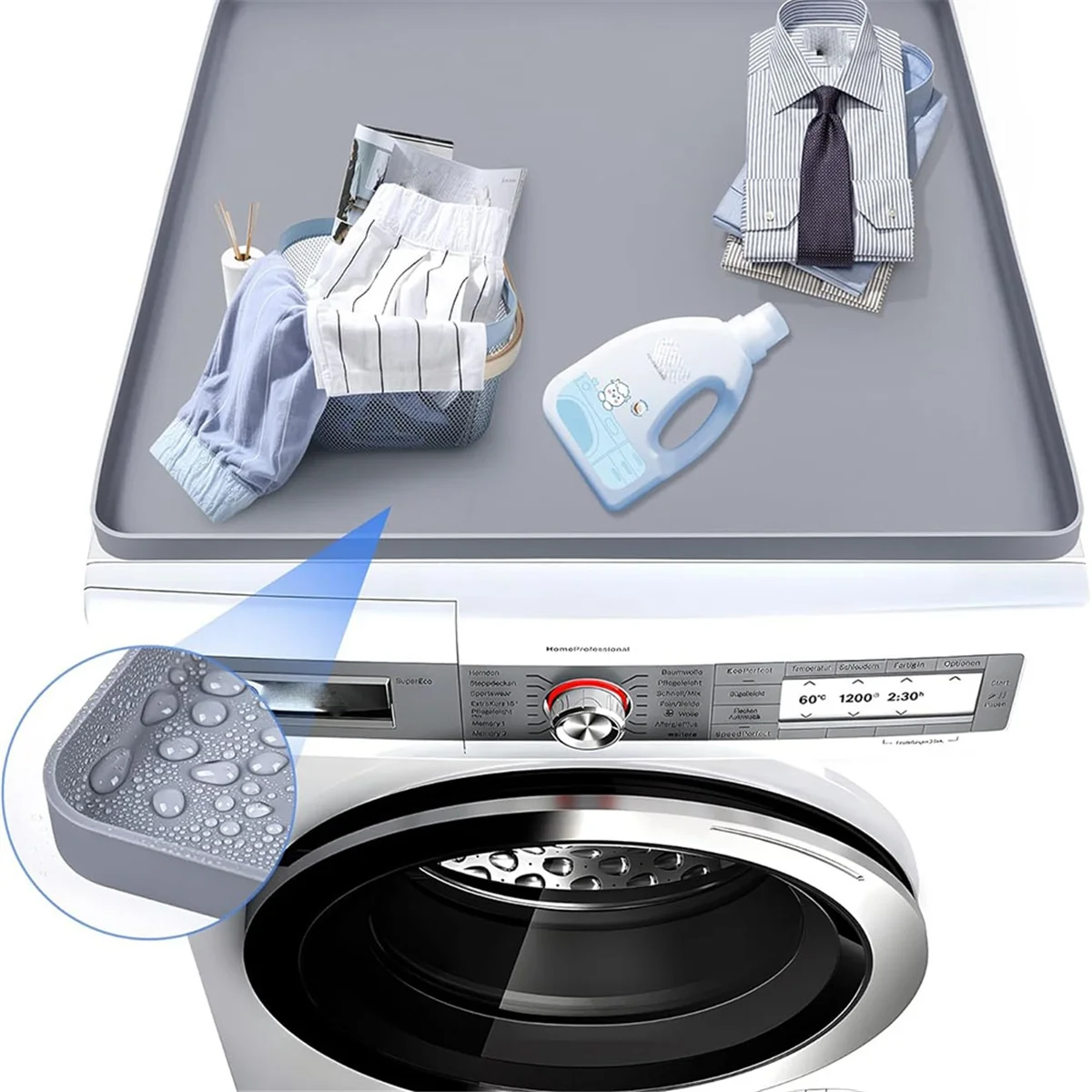 Washer Dryer Protective Silicone Rubber Mat 23.6 x 23.6Inch for Washer and Dryer Cover for the Top Anti-Slip