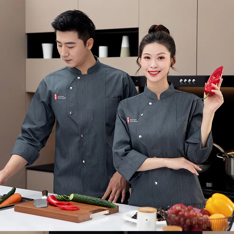 

Костюм повара мужской зимний с длинным рукавом для отеля, ресторана, западной кухни, пекарни, с принтом