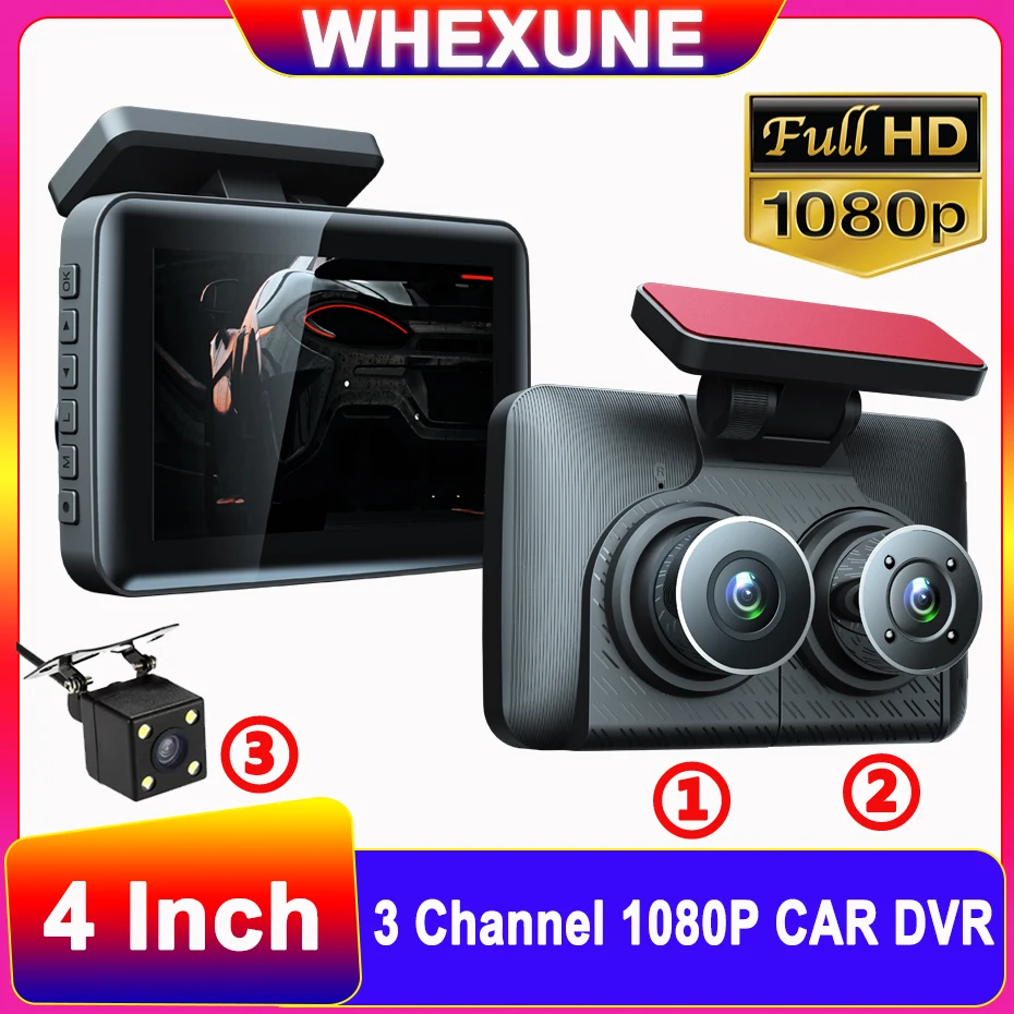 

3 Channel Car DVR Three-Lens Inside Vehicle Dash Cam Three Way Camera DVRs Recorder Video HD1080P Registrator Dashcam Camcorder