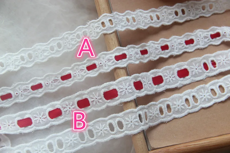 5yard/lot Wide 1.7cm/2CM Can Pass Ribbon Lace( Do not include Ribbon )Cotton Cloth Embroidered Lace Wedding diy Material X225