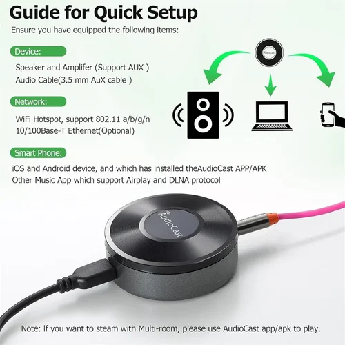 Imagen 2 del producto Receptor inalámbrico HiFi M5 AudioCast, adaptador de Audio Bluetooth WiFi Airplay 2 DLNA, transmisión de música en varios habitaciones para iOS Android