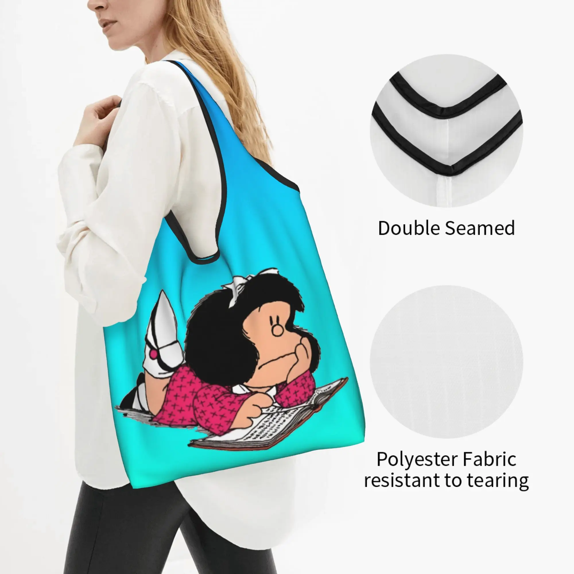 M-Mafaldas Manga Comics Grocery Shopping Bags Fashion Shopper Tote Shoulder Bags Large Capacity Portable  Handbag