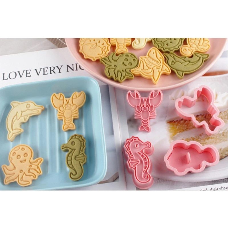 8 Pieces Plastic Biscuit Molds Cutting Mould DIY Baking Cookie Cutter Cookie Molds Baking Accessories Sea Animals Themed