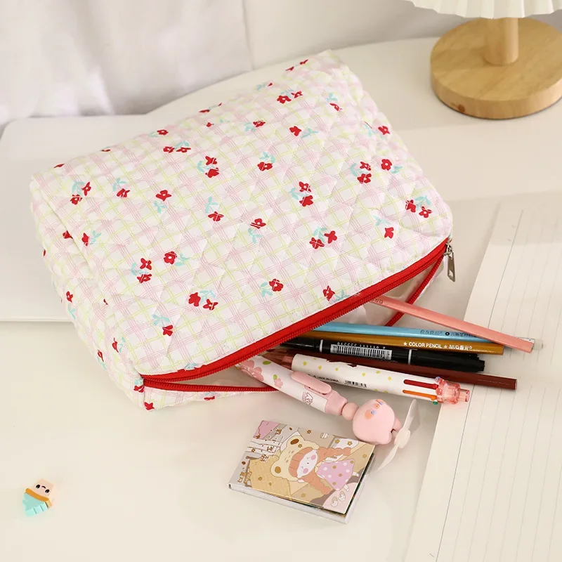 Portable Women Cotton Makeup Bag Cute Small Floral Toiletry Bag Female Handbag Cosmetic Pouch Beauty Case Storage Organizer