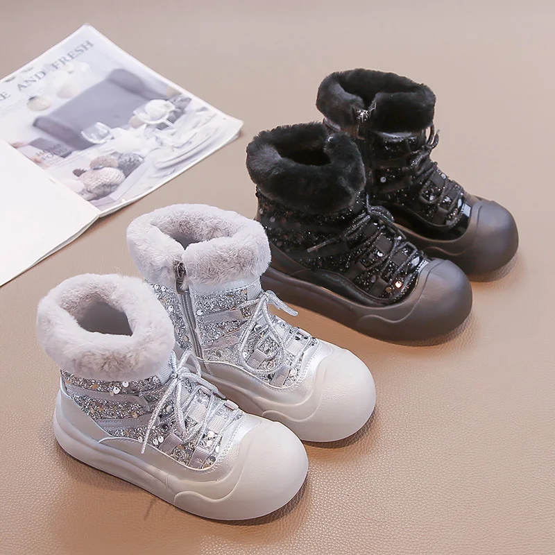 

Children Casual Cotton Boots for Girls 2025 Winter New Fashion Korean Style Soft Bottom Anti-slippery Versatile Princess Shoes