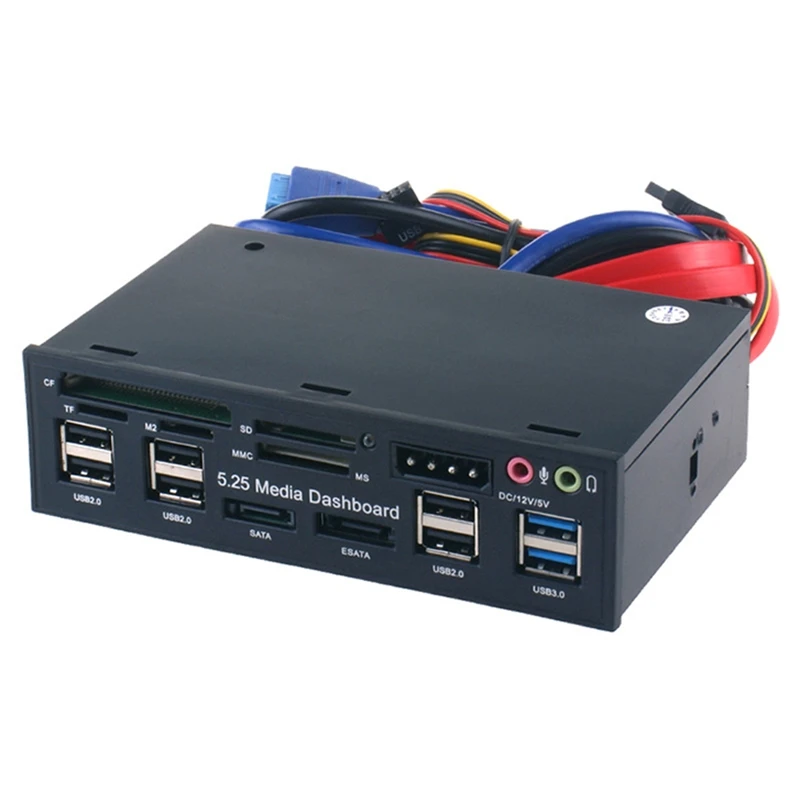 ABAC-5.25 Inch Media Dashboard With USB 2.0/3.0 E-SATA SATA Multi-Card Reader For Desktops