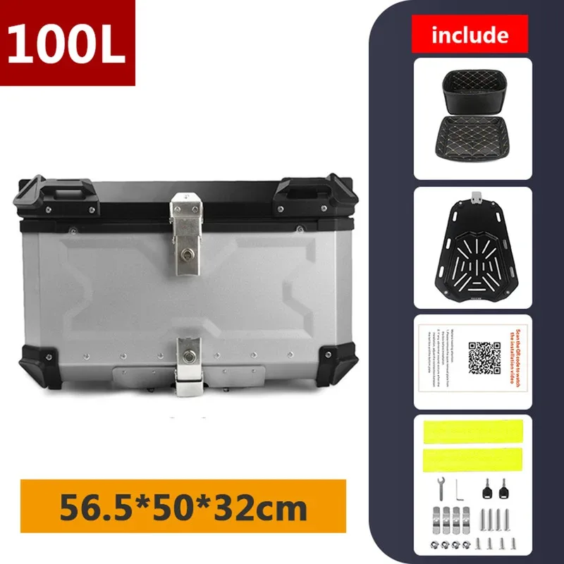

Factory Hot Selling Large Capacity 100L Motorcycle Aluminum Box Rear Lage Storage Box 100L Moto Top Case Tail Box Universal Moto