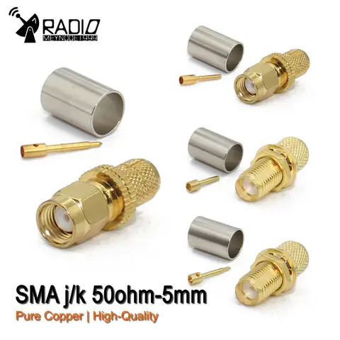 SMA Male Female RF Coaxial Connector Crimp RP SMA Male Female for RG6 RG5 LMR300 Cable Straight Goldplated