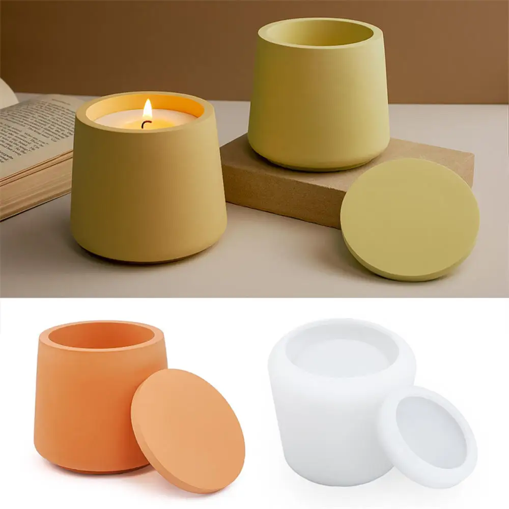 

Candle Jar Silicone Mold With Lid DIY Round Jewelry Storage Box Succulent Flower Pot Plaster Epoxy Resin Molds Craft Home Decor