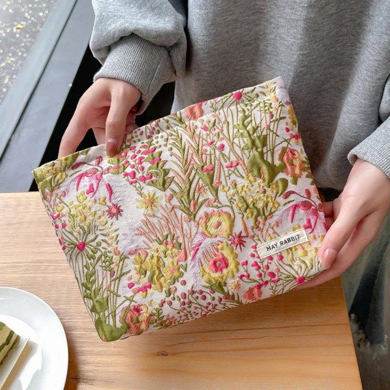 

Retro Jacquard Ladies Floral Cosmetic Bags Vintage Flower Women's Grocery Storage Bag Clutch Purse Makeup Cases Girls Handbags