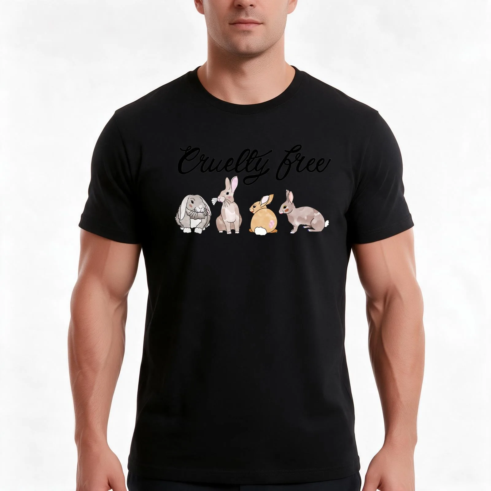 Cruelty Free - Makeupped Bunnies T-Shirt, Summer Casual Cotton Tee, Oversized Streetwear Tops, Vintage Graphic Print