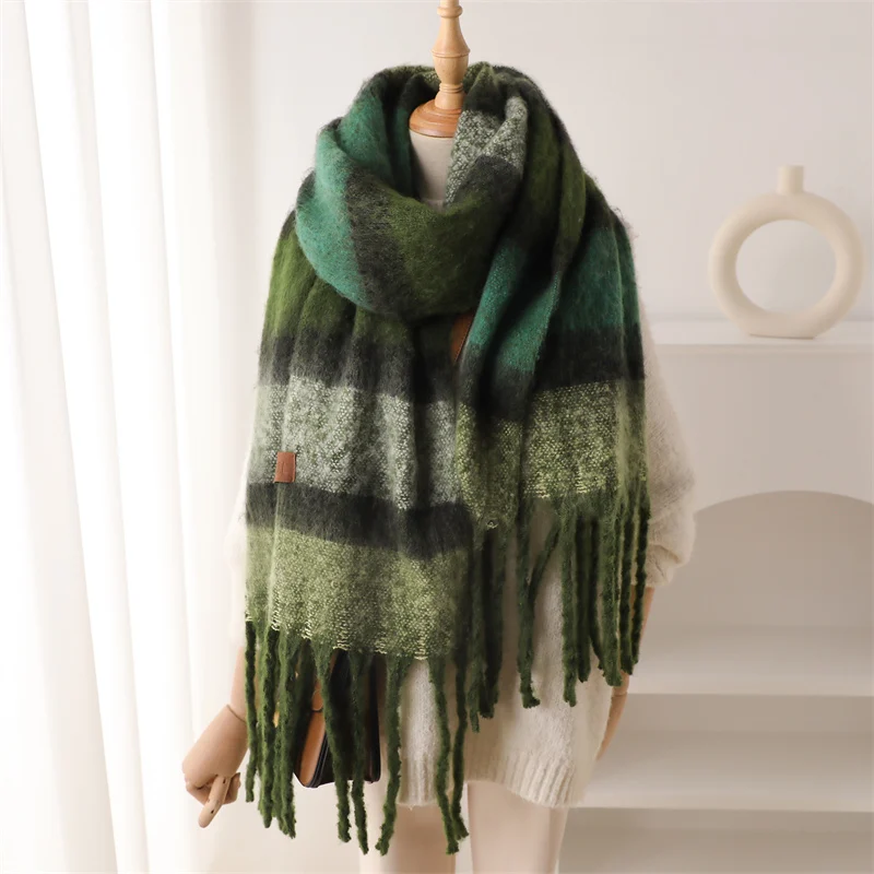 Color blocked Stripe Cashmere Warm Winter Scarf Women Pashmina Blanket Wraps Men Thick Soft Bufanda Tassel Shawl Poncho Echarpe