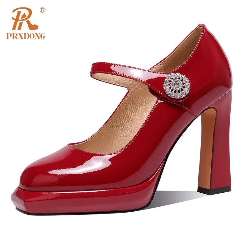 PRXDONG New Arrival Spring Summer Genuine Leather Women\'s Shoes High Heels Platform Mary Janes Dress Party Wedding Lady Pumps 39