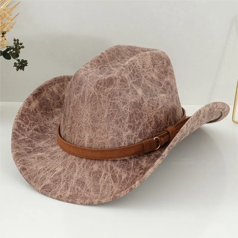 Men's and women's leather hats with brown rivets clasp accessories for trips