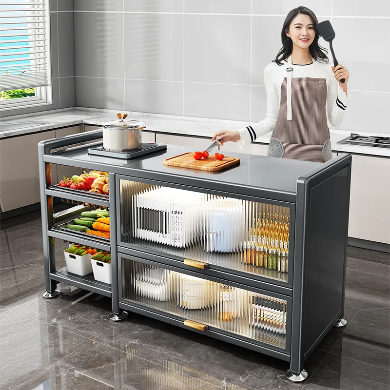 

Kitchen Shelves Floor-to-ceiling Multi-layer Cabinets Household Microwave Oven Cupboards Side Cabinets