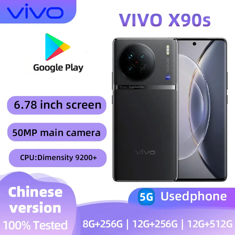 VIVO X90s 5G ROM 256GB SmartPhone Android Dimensity 9200+ 50MP Camera 6.78inches Screen 4810 mAh 120W NFC used phone