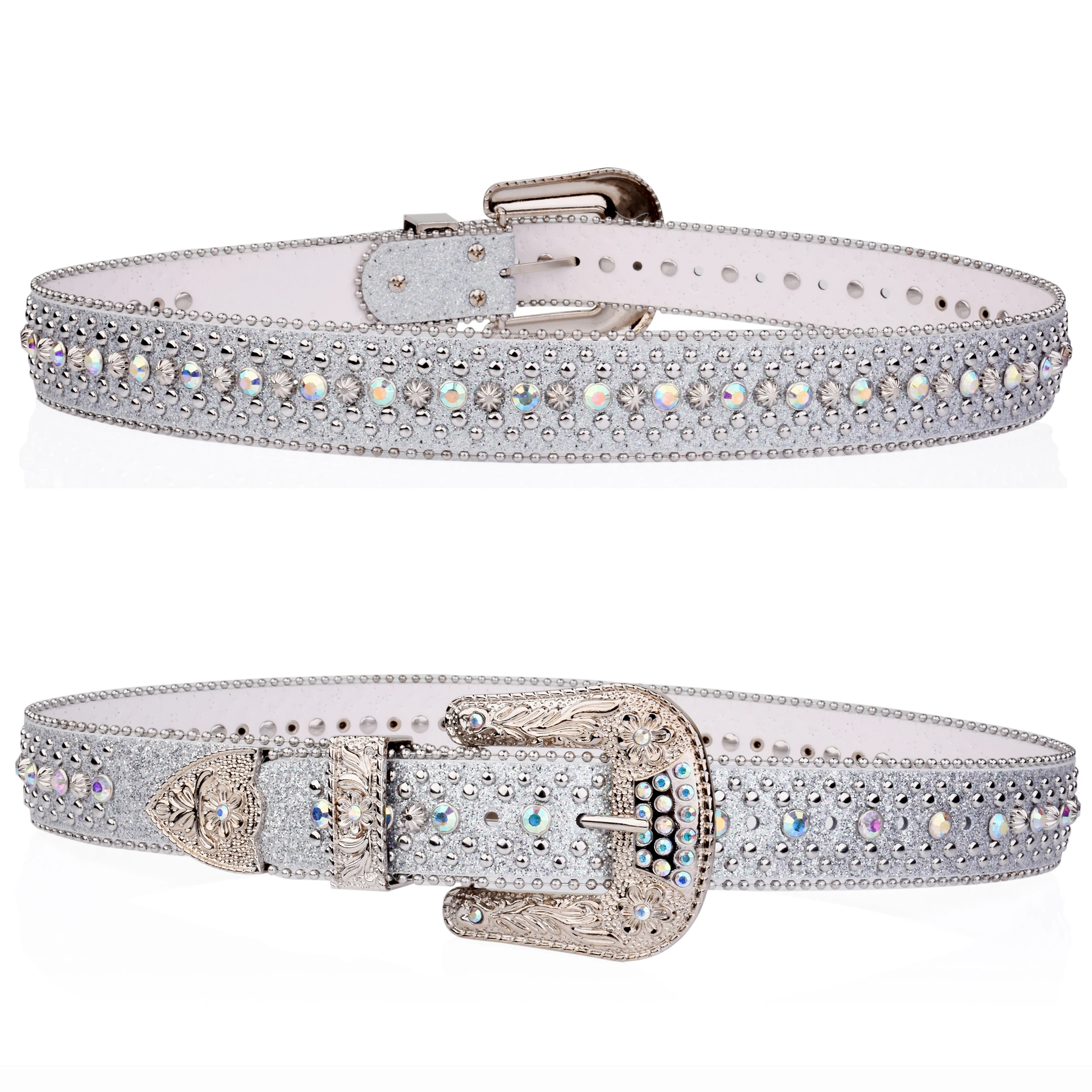 Punk rock ladies belt luxury Rhinestone shiny button PU decorated Y2K belt retro men's jeans belt