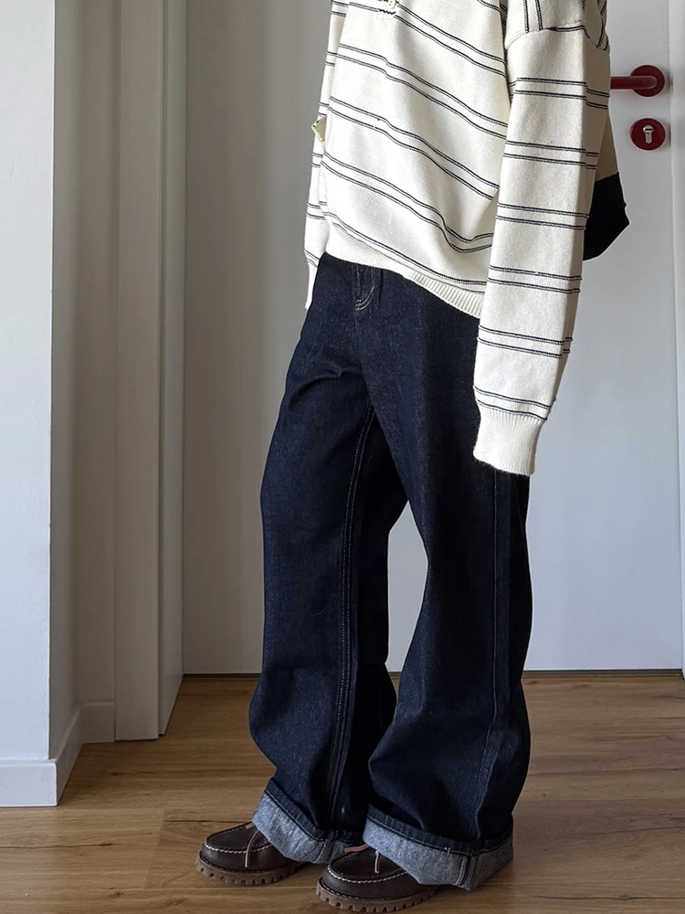 

Классические японские джинсы Cleanfit свободного кроя, темно-синие, прямые, для повседневной носки, женские, осенние, модные, хлопковые