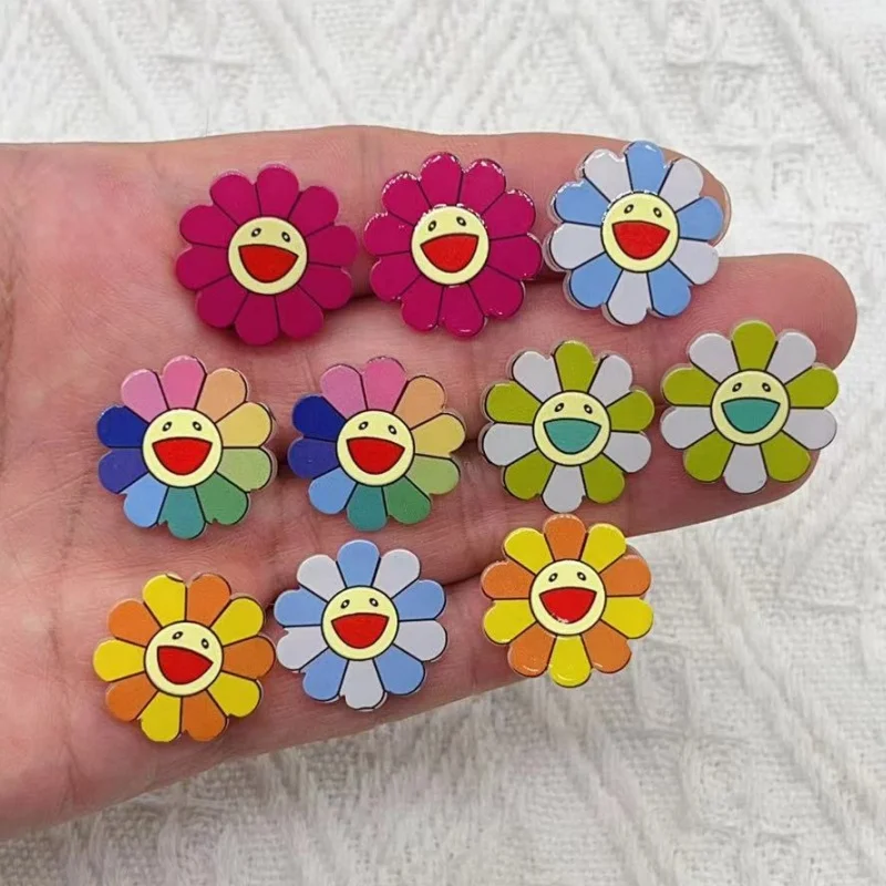 10 pieces of Kawaii resin flat back smile flower charm decoration earrings hair accessories patch jewelry production