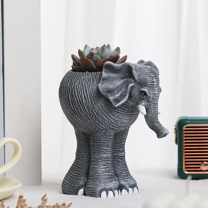 Elephant Plant Pot Indoor Planter Flower Pot Statue Elephant Planter Statue Animal Sculpture Decor Figurine Arts For Plant