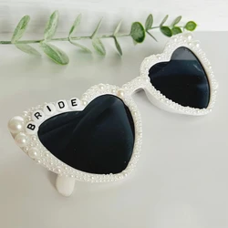 Bride Sunglasses Bachelorette Party Supplies Bridesmaid Gifts Pearl Heart Sunglasses Wedding Decor Photo Props Bride To Be