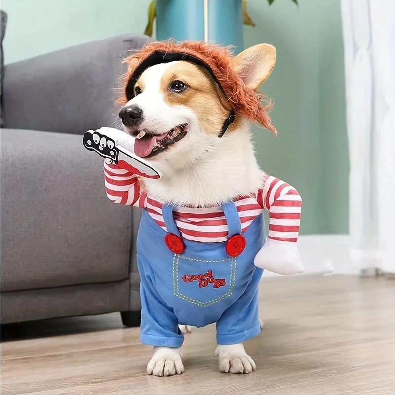 

Funny Pet Dog Costume Halloween Cosplay Outfit Horror Doll Style Clothes with Wig Plush Arms Party Costume for Dogs