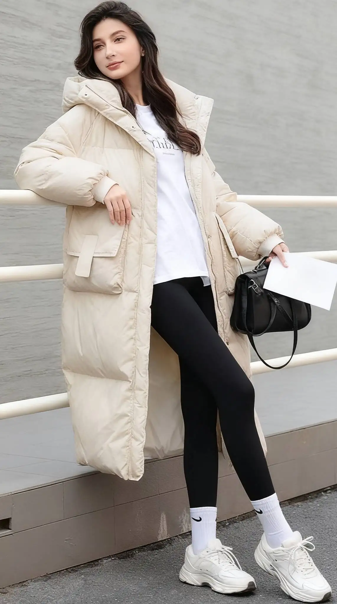 باركاس نسائي شتوي للشارع من قماش الدنيم مملوء متعدد الوظائف بسحّاب معزول وحاشية مرنة واسعة ومتينة ومقاومة للاهتراء