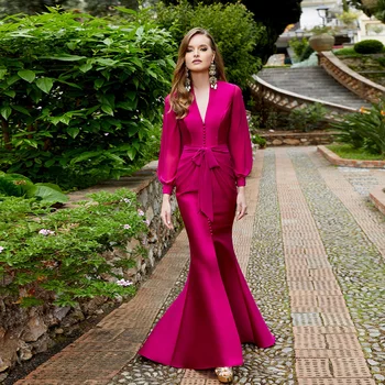 Vネックの長袖ウェディングドレス,花嫁のためのエレガントなアクセサリー