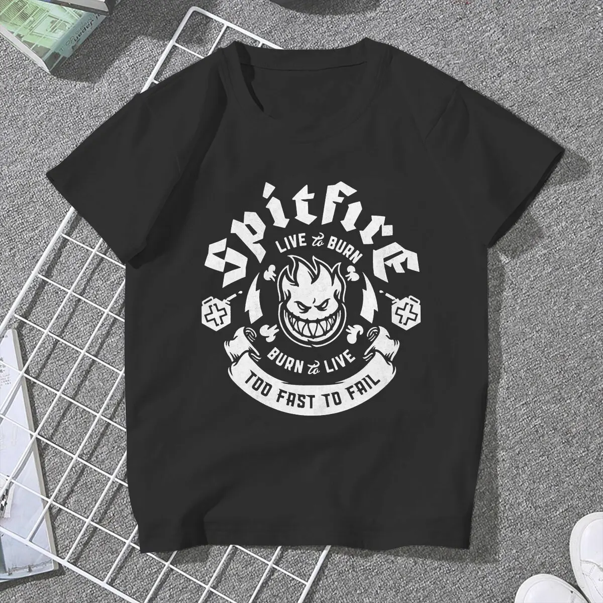 Spitfire Cool Skate Too Fast To Fail T Shirt Grunge Women's Tees Summer Harajuku Crewneck Polyester TShirt