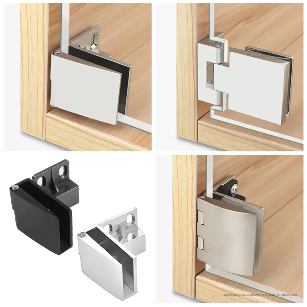 1 Pair Zinc Alloy Self-closing Glass Door Hinge No Drilling Frameless Clamp Side Mounted Hardware Furniture Accessories