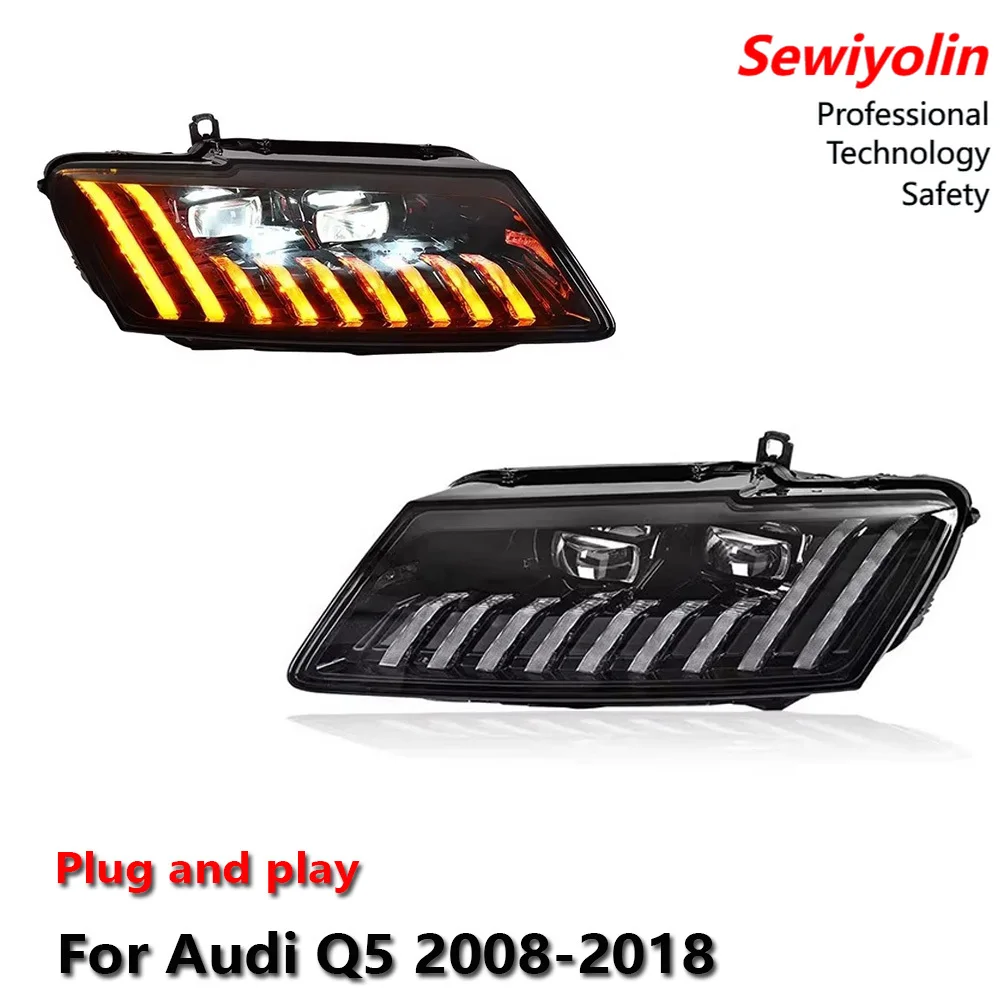 

Светодиодные фары для Audi Q5 2008-2018 с ДХО, стоп-сигналом и указателем поворота, установка Plug and Play