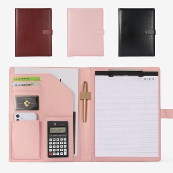 A4 iş Padfolio dosya klasörü için belge tutucu panoya klasör Caculator PU deri organizatör toplantı yazma pedi ofis